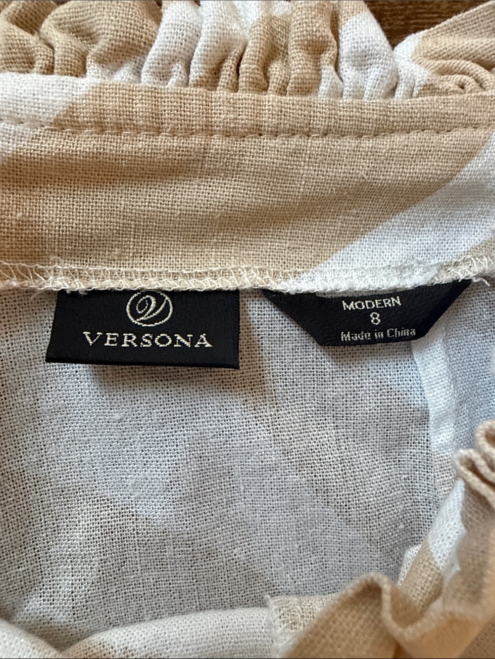 Versona Beige and White Striped Elastic Waist Skirt - Picture 2 of 7